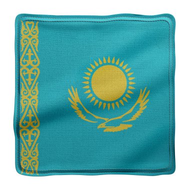 Beyaz arkaplanda izole edilmiş ipek bir Kazakistan bayrağının 3D görüntülemesi.