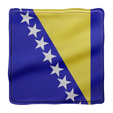 Beyaz zemin üzerinde izole edilmiş, dokulu bir Bosna-Hersek bayrağının 3D görüntülenmesi.