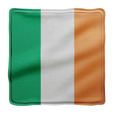 Beyaz arkaplanda izole edilmiş desenli ulusal İrlanda bayrağının 3D görüntülenmesi.