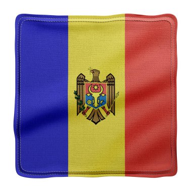 Beyaz zemin üzerinde izole edilmiş, dokulu ulusal Moldova bayrağının 3d görüntülenmesi.