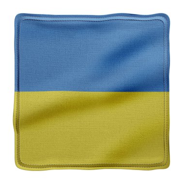 Beyaz arkaplanda izole edilmiş desenli bir Ukrayna bayrağının 3D görüntülenmesi.