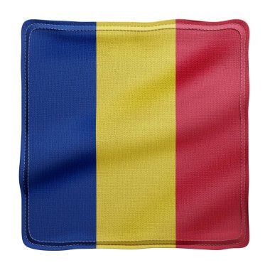 Beyaz arka planda izole edilmiş dokulu ulusal Çad Cumhuriyeti bayrağının 3D görüntülenmesi.