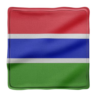 Beyaz arka planda izole edilmiş desenli ulusal Gambiya bayrağının 3D görüntülenmesi.