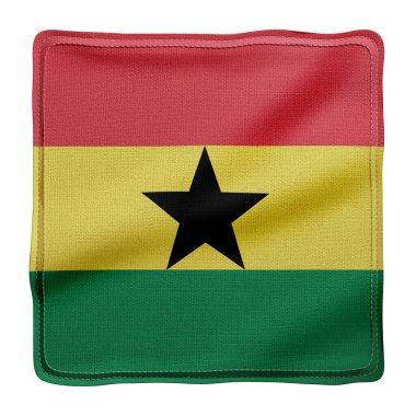 Beyaz arkaplanda izole edilmiş desenli bir Gana bayrağının 3D görüntülenmesi.