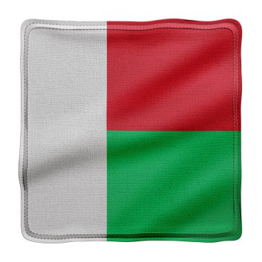 Beyaz arkaplanda izole edilmiş desenli bir Madagaskar bayrağının 3D görüntülenmesi.