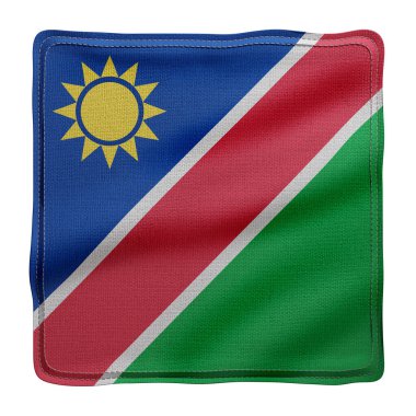 Beyaz arkaplanda izole edilmiş desenli ulusal Namibya bayrağının 3d görüntülenmesi.