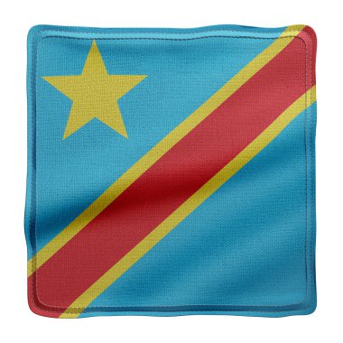 Beyaz arka planda izole edilmiş, dokulu bir kumaşın 3D görüntülenmesi Ulusal Demokratik Kongo Cumhuriyeti bayrağı.