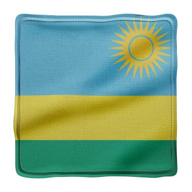 Beyaz arkaplanda izole edilmiş desenli ulusal Ruanda bayrağının 3D görüntülenmesi.