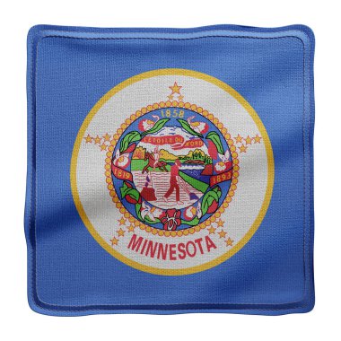 Beyaz arka planda detaylı ve desenli Minnesota ABD bayrağının 3D canlandırması