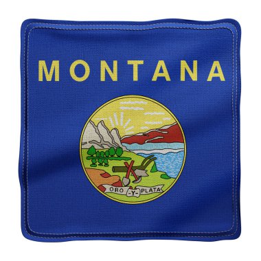 Beyaz arka planda detaylı ve desenli Montana ABD bayrağının 3D çizimi