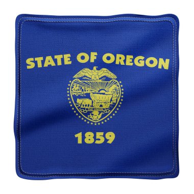 Beyaz arka planda Oregon ABD bayrağının detaylı ve desenli 3D çizimi