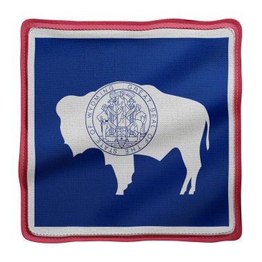 Beyaz arka planda detaylı ve desenli Wyoming ABD bayrağının 3D canlandırması