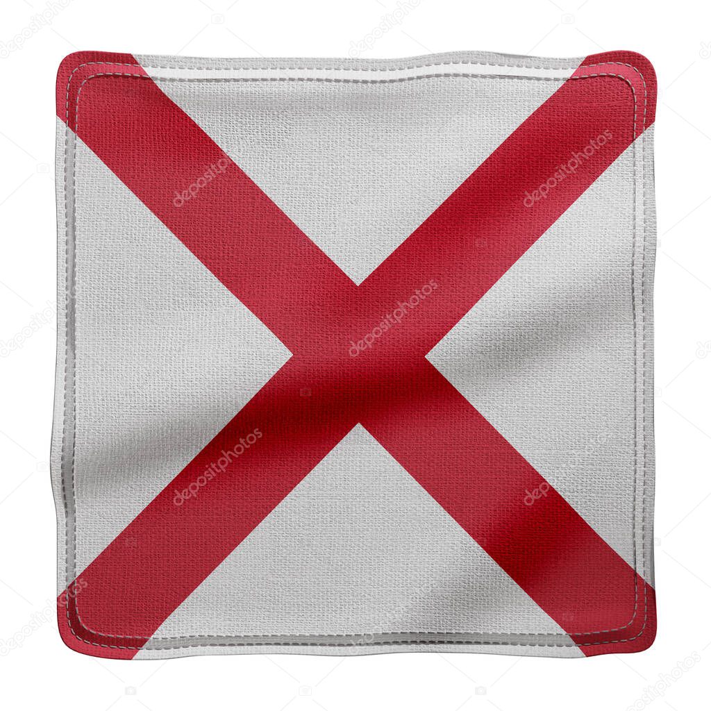 3d rendering of a detailed and textured Alabama USA State flag on white background