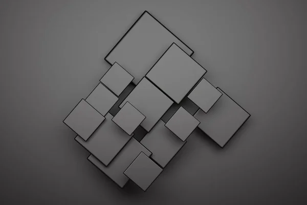 Відображення Деяких Чорних Кубиків Квадратів Чорному Тлі — стокове фото