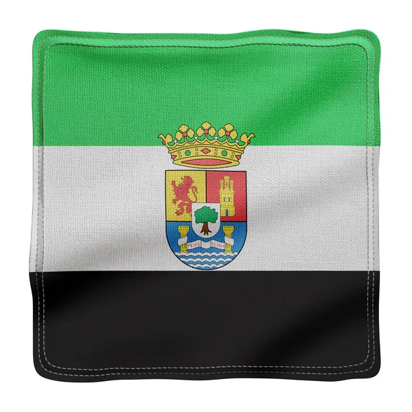 Απόδοση Μεταξωτής Ισπανικής Κοινοτικής Σημαίας Extremadura Λευκό Φόντο — Φωτογραφία Αρχείου
