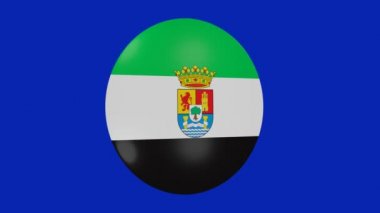 Bir Extremadura İspanyol Topluluğu bayrak simgesinin krom arkaplan üzerinde kendi üzerinde dönen 3d canlandırması