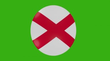 Bir Alabama ABD bayrak simgesinin krom arka planda kendi üzerinde dönen 3D canlandırması