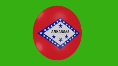 Arkansas eyaleti bayrak simgesinin krom zemin üzerinde dönen 3D görüntüsü