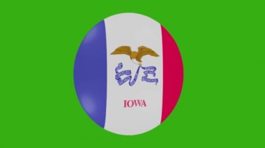Bir Iowa ABD bayrak simgesinin krom arka planda kendi üzerinde dönen 3D görüntülemesi
