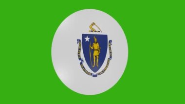 Bir Massachusetts ABD bayrak simgesinin krom arka planda kendi üzerinde dönen 3D görüntülemesi