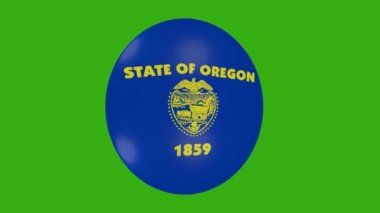 Oregon eyaleti bayrak simgesinin krom zemin üzerinde dönen 3D görüntüsü