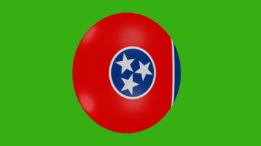 Bir Tennessee ABD bayrak simgesinin krom arka planda kendi üzerinde dönen 3D görüntülemesi