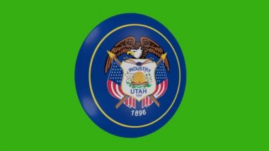 Utah eyaleti bayrak simgesinin krom zemin üzerinde dönen 3D görüntüsü