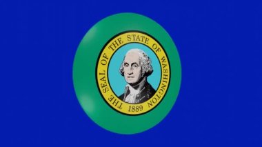Washington eyaleti bayrak simgesinin krom zemin üzerinde dönen 3D görüntüsü