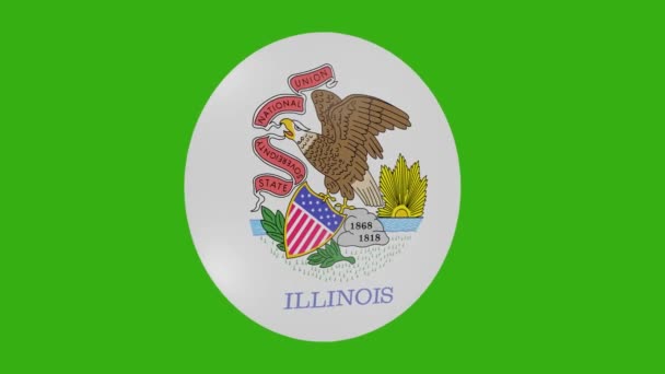 Rendering Illinois Usa State Flag Icon Rotating Itself Chroma Background — Stock Video