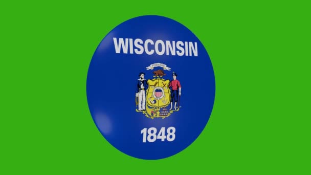 ウィスコンシン州の旗アイコンの3Dレンダリングは クロマの背景で自分自身で回転します — ストック動画