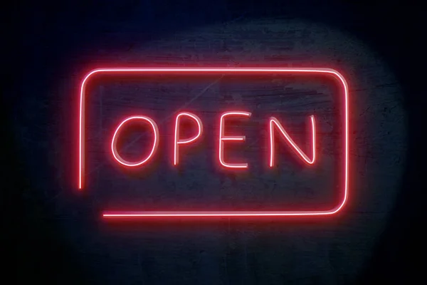 Rendering Neon Red Sign Word Open Old Wall Background — Stock Photo, Image