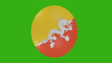 Bir Bhutan bayrak simgesinin krom arkaplan üzerinde kendi üzerinde dönen 3d canlandırması