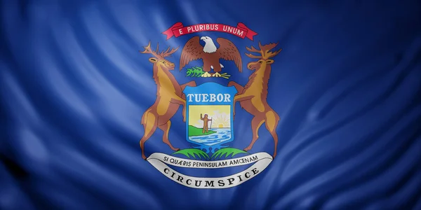 Renderowanie Szczegółowej Flagi Stanu Michigan Usa — Zdjęcie stockowe