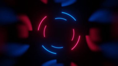 Döngülü animasyon. Parlak neon mavi ve pembe renklerde soyut renkli bir arkaplan. Geometrik şekiller Modern renkli duvar kağıtları. 3d oluşturma