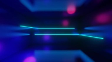 Döngülü animasyon. Parlak neon mavi ve mor renklerde soyut renkli arkaplan. Geometrik şekiller Modern renkli duvar kağıtları. 3d oluşturma.