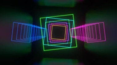 Döngülü animasyon. Parlak neon mavi ve mor renklerde soyut renkli arkaplan. Geometrik şekiller Modern renkli duvar kağıtları. 3d oluşturma.