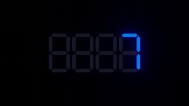 Close Seconds Countdown Blue Numbers Blue Digits Black Background — Stock Video