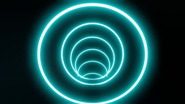 Loopas Animation Abstrakt Färgglada Cirklar Bakgrund Ljus Neon Blå Färg — Stockvideo