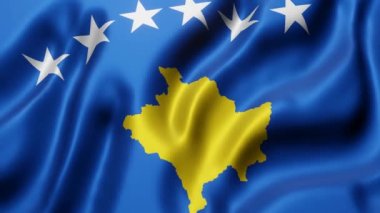 Ulusal Kosova bayrağının üç boyutlu canlandırması bir döngü hareketinde sallanıyor