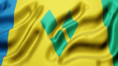 Ulusal Saint Vincent ve Grenadines bayrağının üç boyutlu canlandırması bir döngü hareketinde sallanıyor