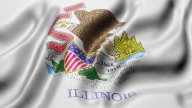 Illinois eyaleti bayrağının 3 boyutlu görüntülenmesi bir döngü hareketinde sallanıyor