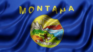 Montana eyaleti bayrağının 3D görüntüsü bir döngü hareketi ile dalgalanıyor