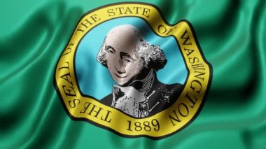 Washington eyaleti bayrağının 3D görüntüsü bir döngü hareketinde dalgalanıyor