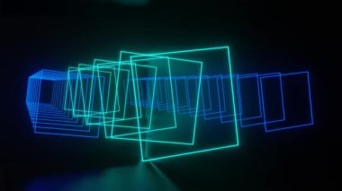 Döngülü animasyon. Parlak neon mavi ve yeşil renklerde soyut renkli bir arkaplan. Geometrik şekiller Modern renkli duvar kağıtları. 3d oluşturma.