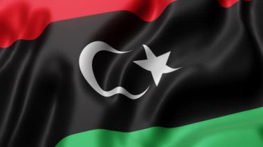 Ulusal Libya bayrağının üç boyutlu canlandırması bir döngü hareketinde sallanıyor