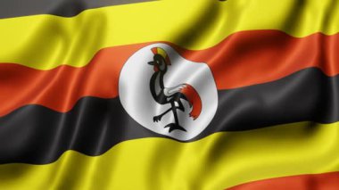 Ulusal Uganda bayrağının üç boyutlu canlandırması bir döngü hareketinde sallanıyor