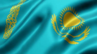 Ulusal Kazakistan bayrağının üç boyutlu canlandırması bir döngü hareketinde sallanıyor