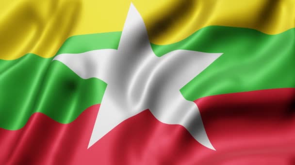 Representación Una Bandera Nacional Myanmar Ondeando Movimiento Bucle — Vídeos de Stock