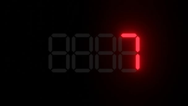 Nahaufnahme Von Sekunden Countdown Roter Zahlen Rote Ziffern Auf Schwarzem — Stockvideo
