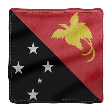 Beyaz arkaplanda izole edilmiş ipek bir Papua Yeni Gine bayrağının 3D canlandırması